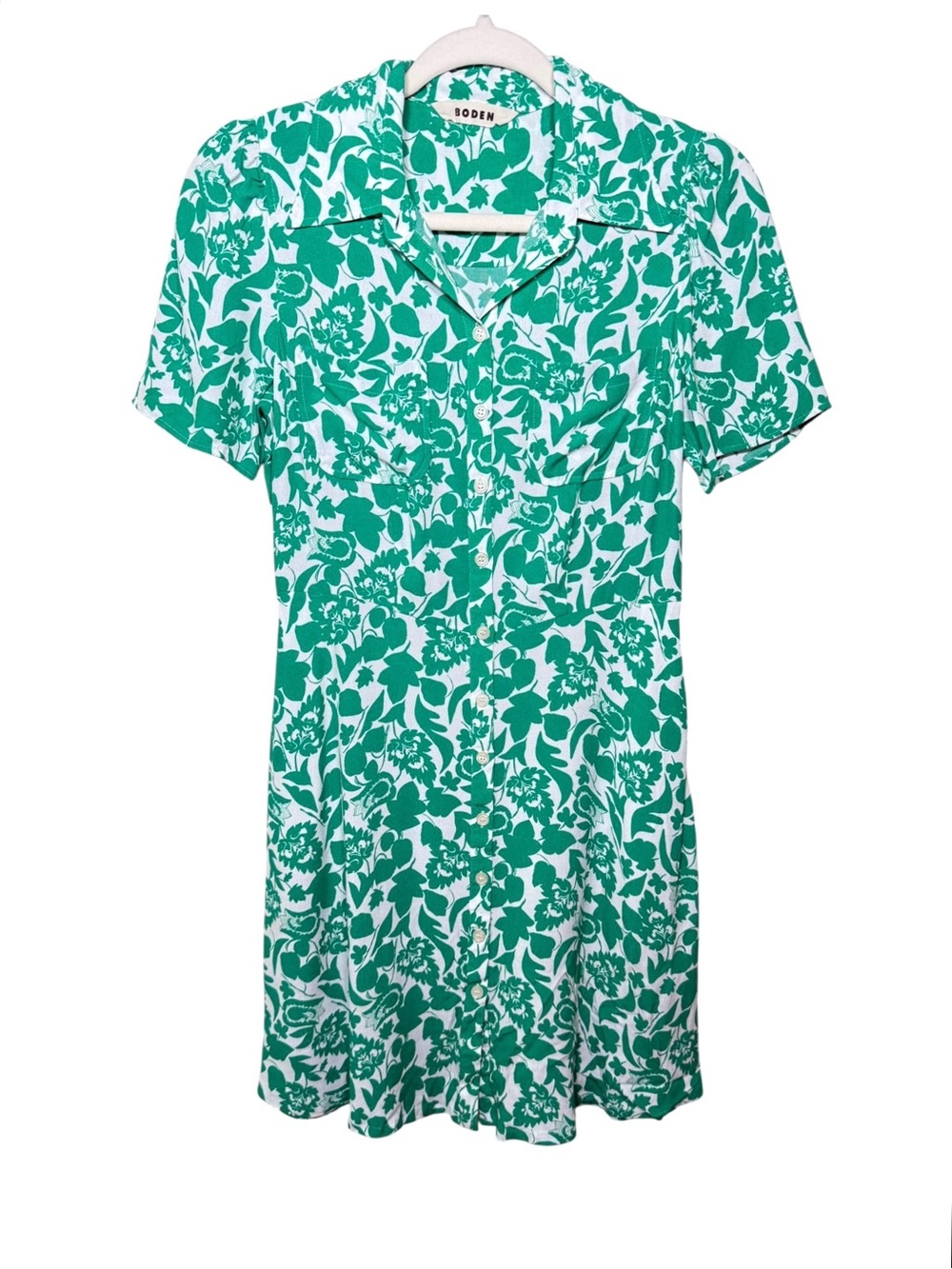 Boden Clara Floral Collared Shirt Dress Green White 4